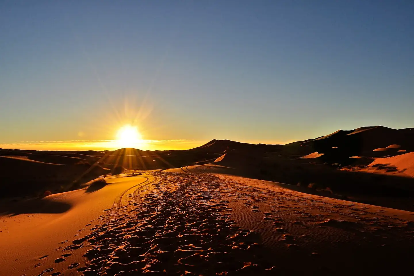 Sunset over the Erg Chebbi dunes near Merzouga, Morocco