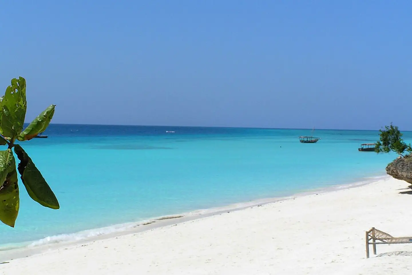 Turquoise water and white sand at Nungwi Beach in Zanzibar, Tanzania
