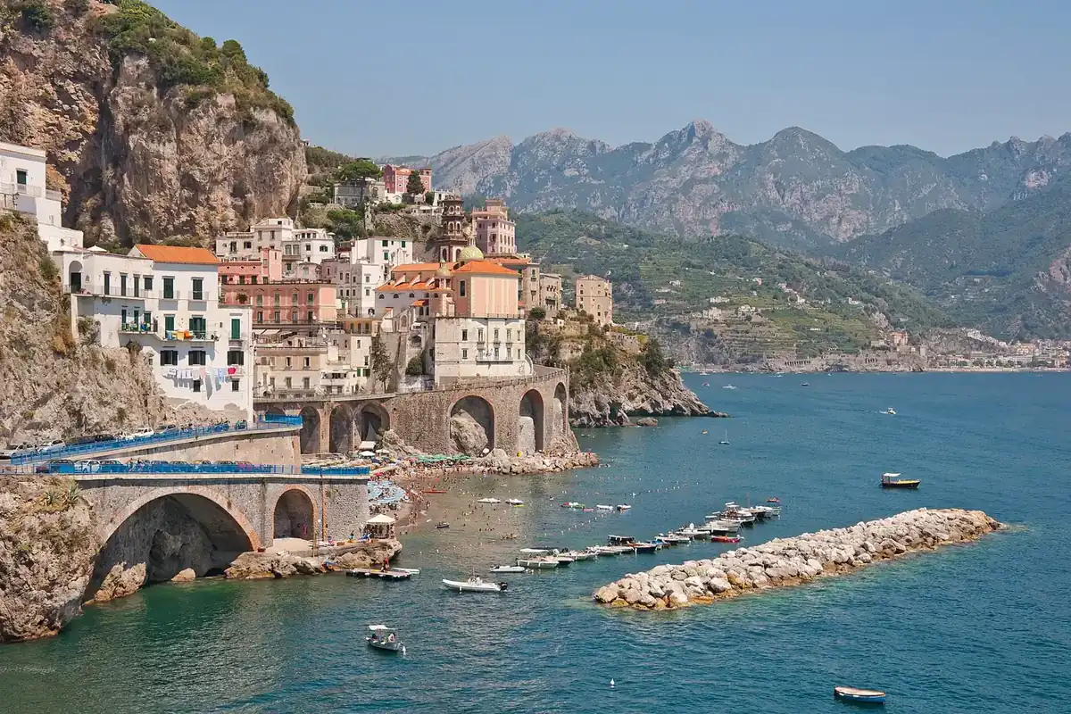 Cliffside towns along the Amalfi Coast in Italy