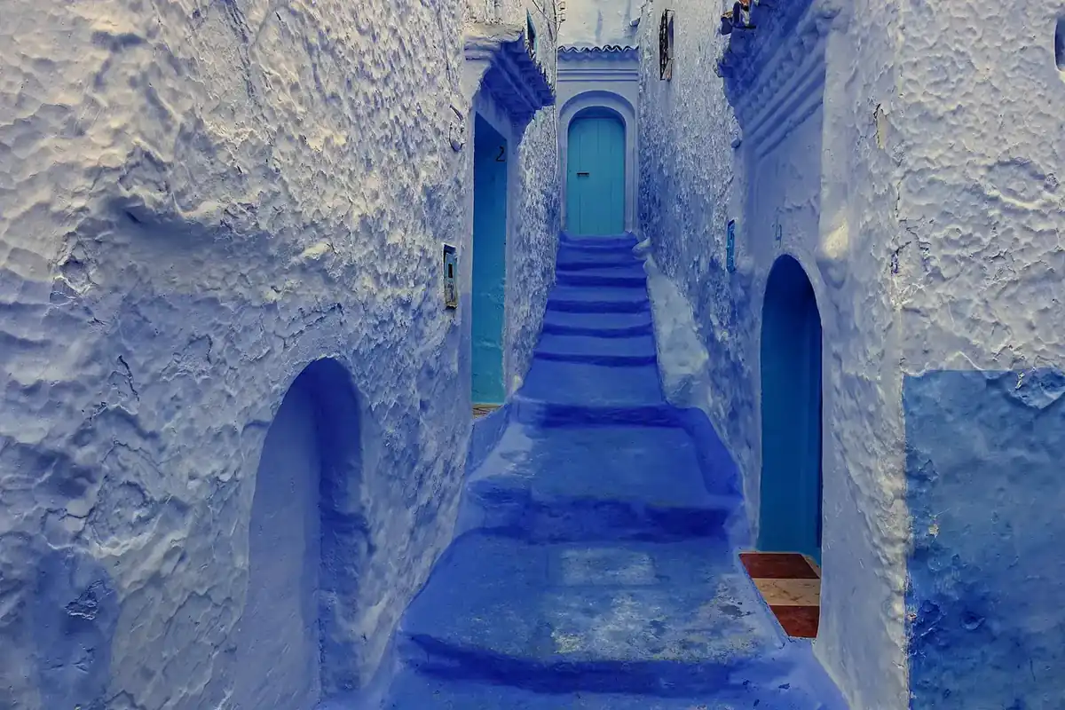 Blue-painted lanes in Chefchaouen, Morocco